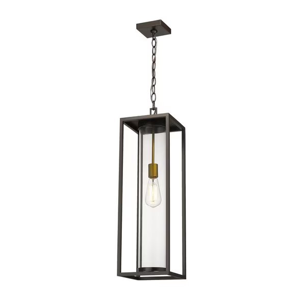 Dunbroch 1 Light Outdoor Chain Mount Ceiling Fixture, Deep Bronze + Outdoor Brass & Clear, Z-Lite, Mfr#: 584CHB-DBZ-OBS